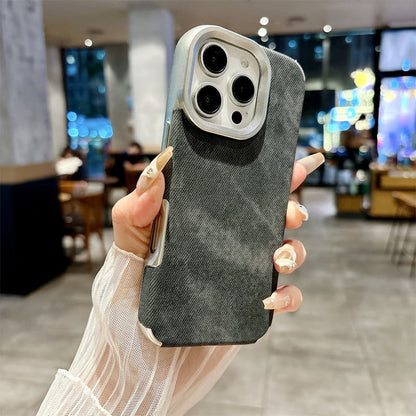 Large Hole Electroplated Denim Pattern iPhone Case