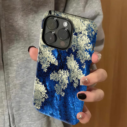 Blue-White Floral Art Phone Case for iPhone