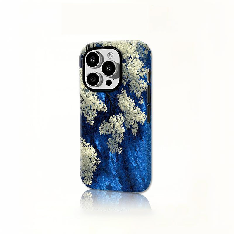 Blue-White Floral Art Phone Case for iPhone