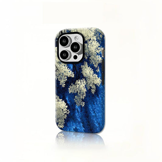 Blue-White Floral Art Phone Case for iPhone