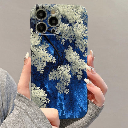 Blue-White Floral Art Phone Case for iPhone