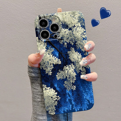 Blue-White Floral Art Phone Case for iPhone