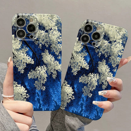 Blue-White Floral Art Phone Case for iPhone