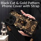 Black Cat & Gold Pattern Phone Case with Strap