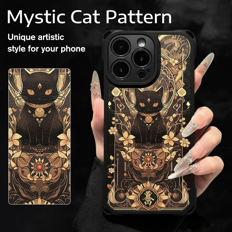 Black Cat & Gold Pattern Phone Case with Strap
