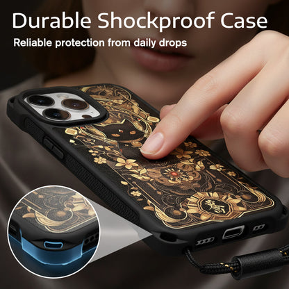 Black Cat & Gold Pattern Phone Cover with Strap