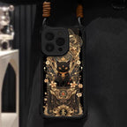 Black Cat & Gold Pattern Phone Case with Strap