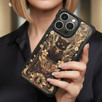 Black Cat & Gold Pattern Phone Case with Strap