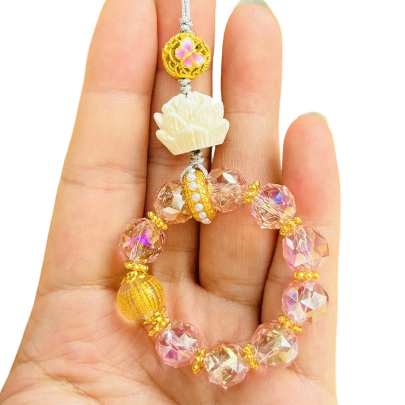 Zen-Inspired Lotus Beaded Phone & Bag Charm